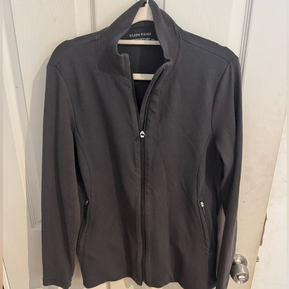 Women's Eileen Fisher Charcoal Gray Zip Up Mock Neck Athletic Jacket Size M - Picture 1 of 11